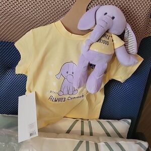 Yellow Tee with Lavender Elephant Design
